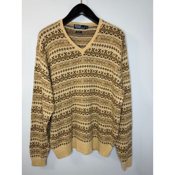 Polo Ralph Lauren Vintage 90’s Men’s Fair Isle Linen Silk Cotton Sweater Sz XL - Picture 1 of 13